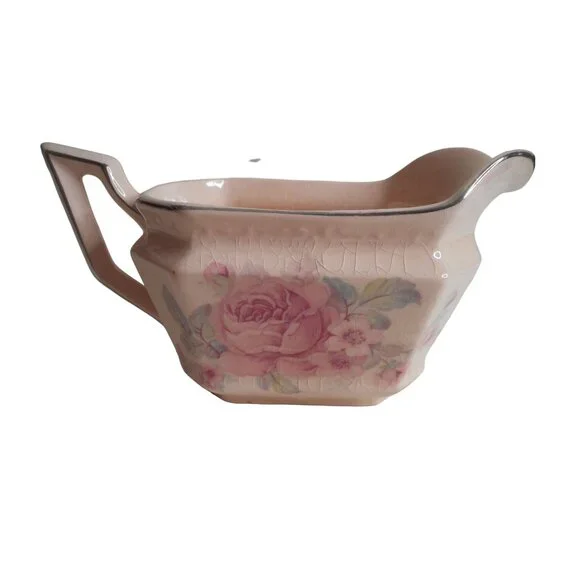 Alice Annglow 1931 Vtg Shabby Cottage Chic rose floral Creamer & Sugar Bowl - Picture 10 of 12